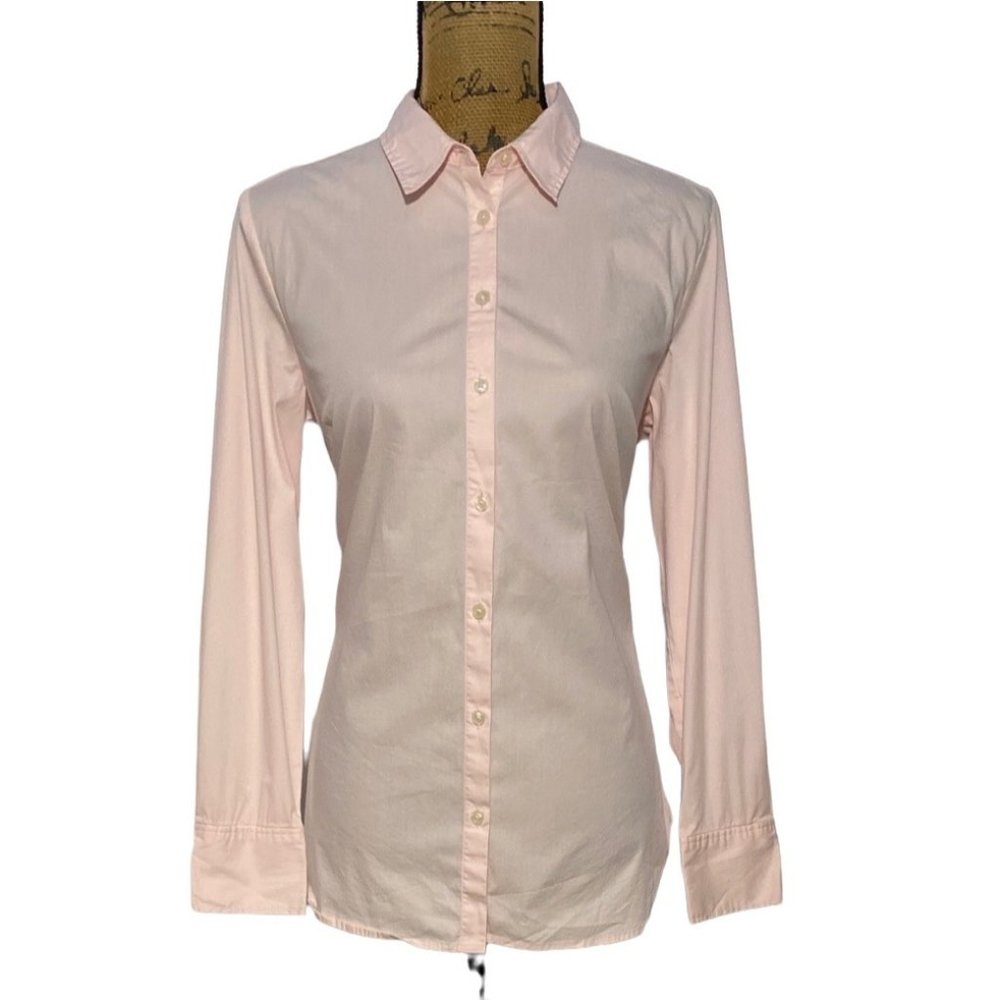 Ann Taylor 10‎ Button Down Shirt Work Basic Washable Light Blush Pink Long Sl